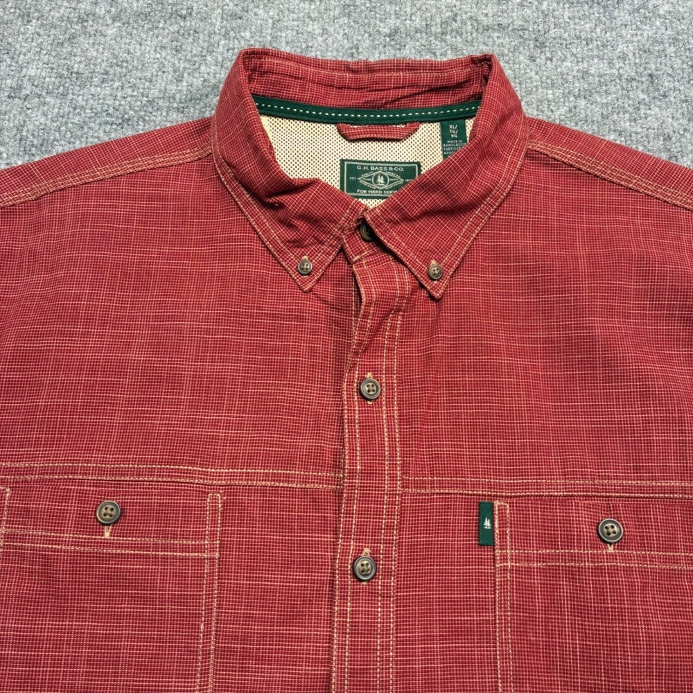 GH Bass Shirt Mens XL Red Grid Short Sleeve Button‎ Down
